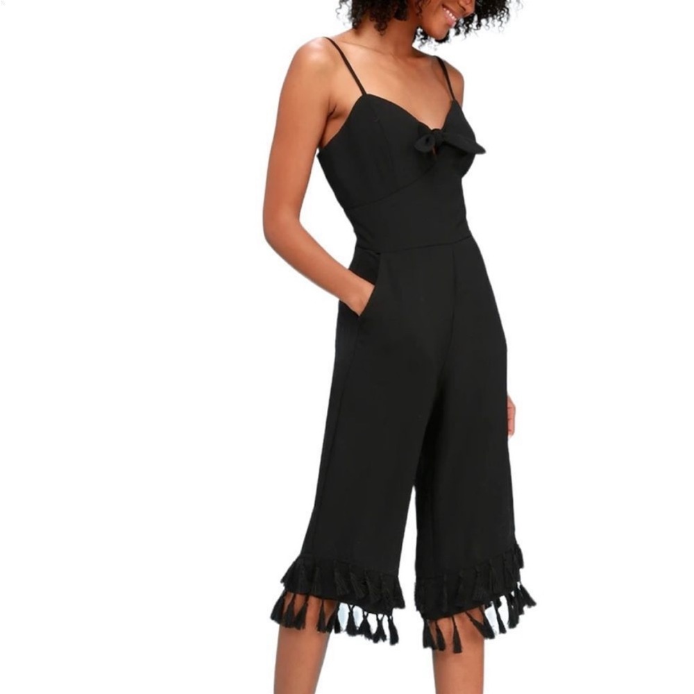 ✨HP✨ADELYN RAE Sandy Black Tie-Front Tassel Culotte Jumpsuit Small